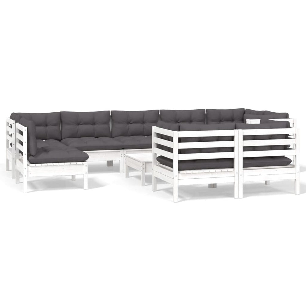 vidaXL 10-Piece Garden Lounge Set with Cushions White Solid Pine Wood