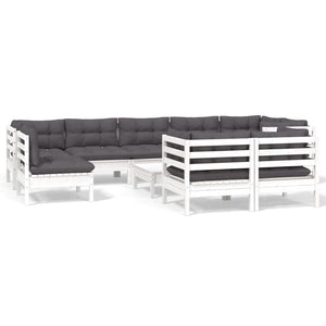 vidaXL 10-Piece Garden Lounge Set with Cushions White Solid Pine Wood