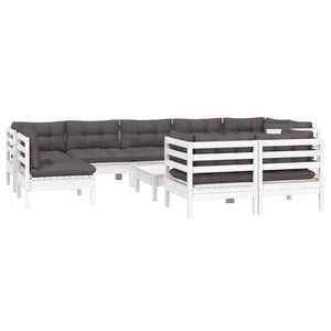 vidaXL 10-Piece Garden Lounge Set with Cushions White Solid Pine Wood