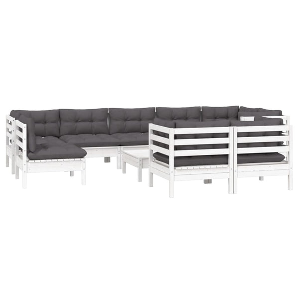 vidaXL 10-Piece Garden Lounge Set with Cushions White Solid Pine Wood