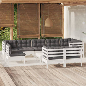 vidaXL 10-Piece Garden Lounge Set with Cushions White Solid Pine Wood
