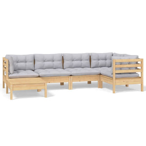 vidaXL 6-Piece Garden Lounge Set with Grey Cushions Solid Pinewood