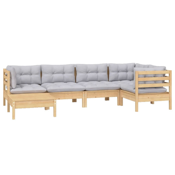 vidaXL 6-Piece Garden Lounge Set with Grey Cushions Solid Pinewood
