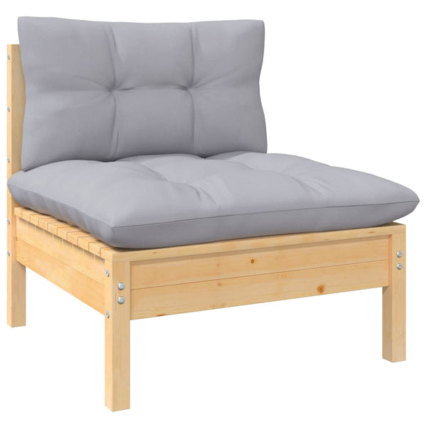 vidaXL 6-Piece Garden Lounge Set with Grey Cushions Solid Pinewood