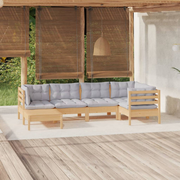 vidaXL 6-Piece Garden Lounge Set with Grey Cushions Solid Pinewood