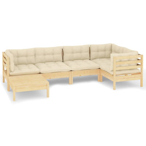 vidaXL 6-Piece Garden Lounge Set with Cream Cushions Solid Pine Wood