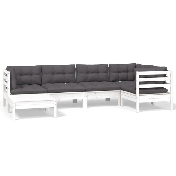 vidaXL 6-piece Garden Lounge Set with Cushions White Solid Pine Wood