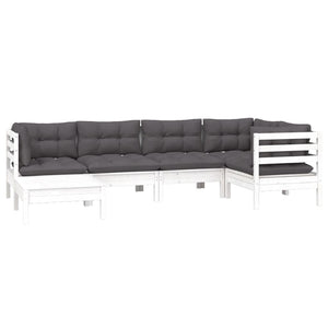vidaXL 6-piece Garden Lounge Set with Cushions White Solid Pine Wood