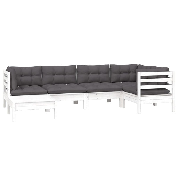 vidaXL 6-piece Garden Lounge Set with Cushions White Solid Pine Wood