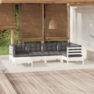 vidaXL 6-piece Garden Lounge Set with Cushions White Solid Pine Wood