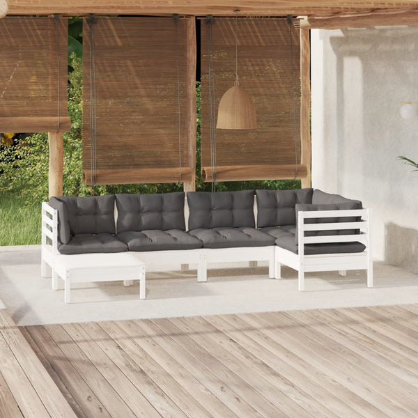 vidaXL 6-piece Garden Lounge Set with Cushions White Solid Pine Wood