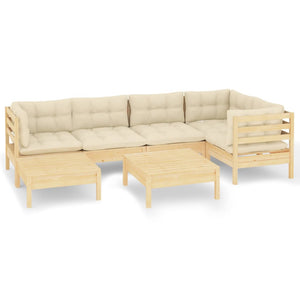 vidaXL 7-piece Garden Lounge Set with Cream Cushions Solid Pine Wood