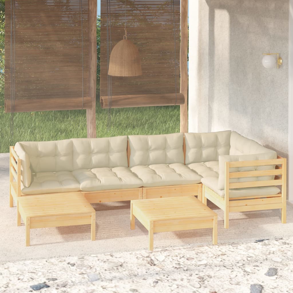 vidaXL 7-piece Garden Lounge Set with Cream Cushions Solid Pine Wood