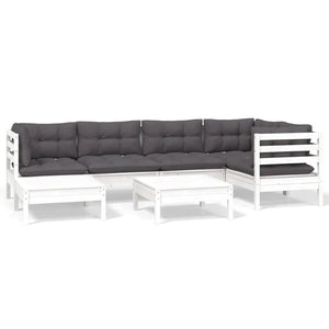 vidaXL 7-Piece Garden Lounge Set with Cushions White Solid Pine Wood