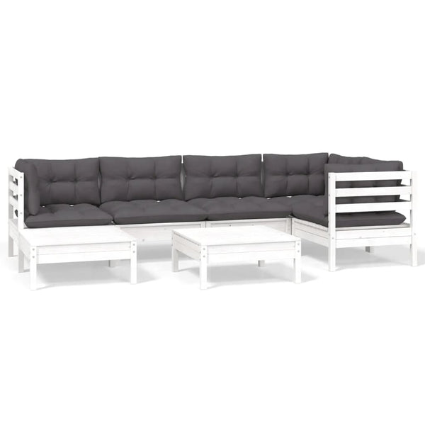 vidaXL 7-Piece Garden Lounge Set with Cushions White Solid Pine Wood