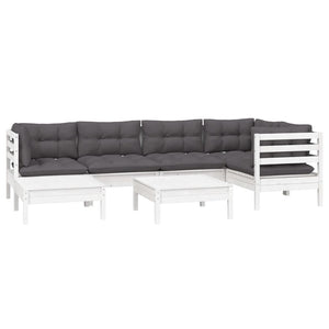 vidaXL 7-Piece Garden Lounge Set with Cushions White Solid Pine Wood