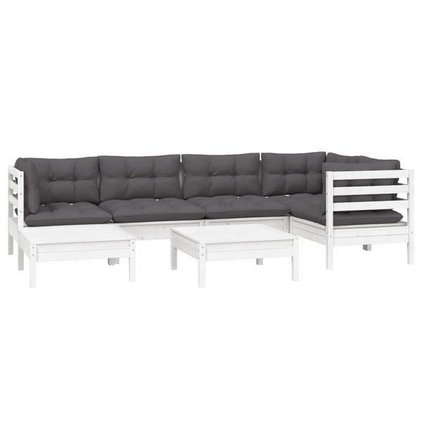 vidaXL 7-Piece Garden Lounge Set with Cushions White Solid Pine Wood