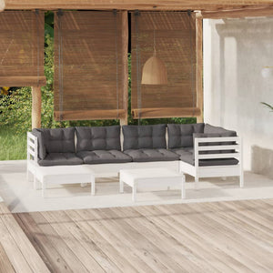 vidaXL 7-Piece Garden Lounge Set with Cushions White Solid Pine Wood