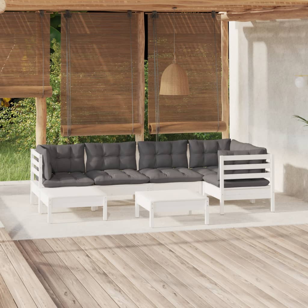 vidaXL 7-Piece Garden Lounge Set with Cushions White Solid Pine Wood
