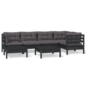 vidaXL 7-Piece Garden Lounge Set with Cushions Black Solid Pine Wood