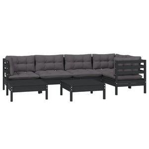 vidaXL 7-Piece Garden Lounge Set with Cushions Black Solid Pine Wood