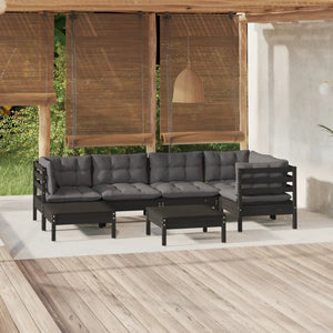 vidaXL 7-Piece Garden Lounge Set with Cushions Black Solid Pine Wood