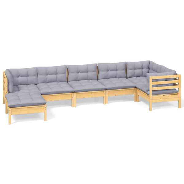 vidaXL 7-piece Garden Lounge Set with Grey Cushions Solid Pine Wood