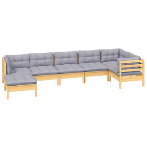 vidaXL 7-piece Garden Lounge Set with Grey Cushions Solid Pine Wood