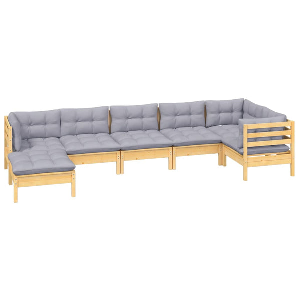 vidaXL 7-piece Garden Lounge Set with Grey Cushions Solid Pine Wood
