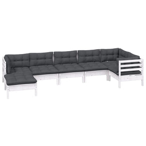 vidaXL 7-Piece Garden Lounge Set with Cushions White Solid Pine Wood