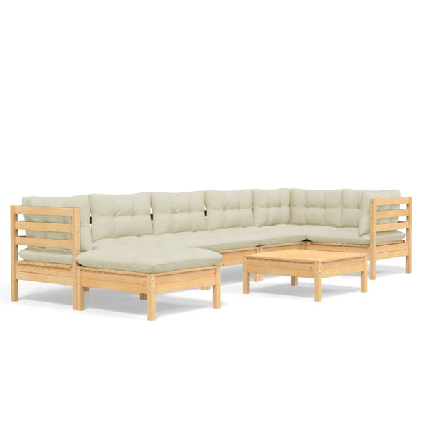 vidaXL 8-Piece Garden Lounge Set with Cream Cushions Solid Pine Wood