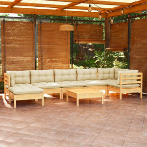 vidaXL 8-Piece Garden Lounge Set with Cream Cushions Solid Pine Wood