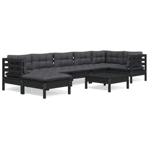vidaXL 8-Piece Garden Lounge Set with Cushions Black Solid Pine Wood