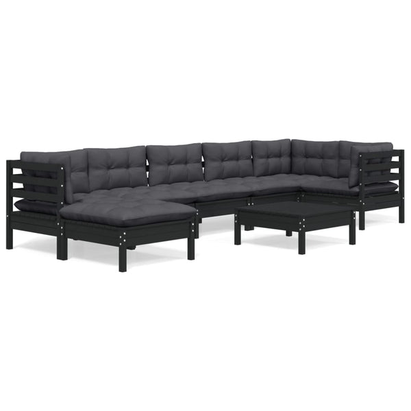 vidaXL 8-Piece Garden Lounge Set with Cushions Black Solid Pine Wood