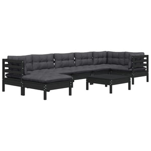 vidaXL 8-Piece Garden Lounge Set with Cushions Black Solid Pine Wood