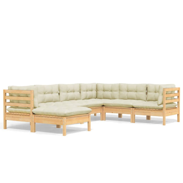 vidaXL 7-piece Garden Lounge Set with Cream Cushions Solid Pine Wood