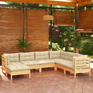 vidaXL 7-piece Garden Lounge Set with Cream Cushions Solid Pine Wood
