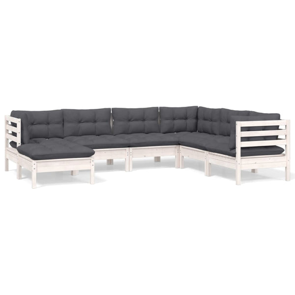 vidaXL 7-Piece Garden Lounge Set with Cushions White Solid Pine Wood