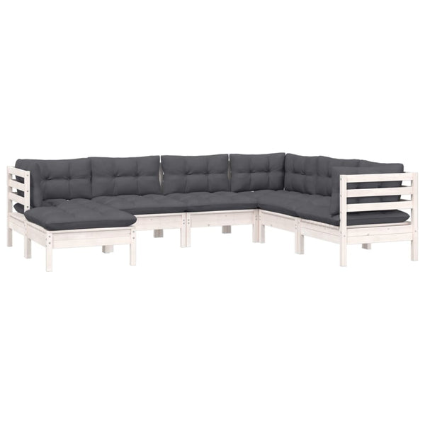 vidaXL 7-Piece Garden Lounge Set with Cushions White Solid Pine Wood