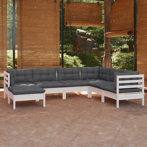 vidaXL 7-Piece Garden Lounge Set with Cushions White Solid Pine Wood