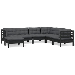 vidaXL 7-piece Garden Lounge Set with Cushions Black Solid Pine Wood