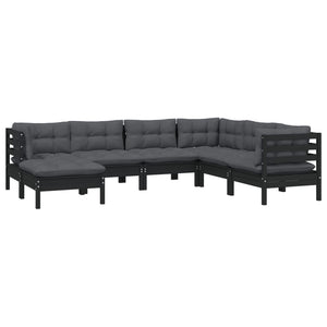 vidaXL 7-piece Garden Lounge Set with Cushions Black Solid Pine Wood