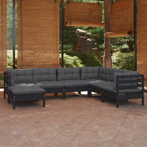 vidaXL 7-piece Garden Lounge Set with Cushions Black Solid Pine Wood