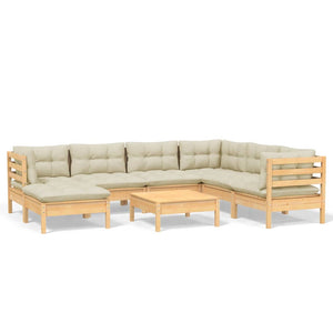 vidaXL 8-Piece Garden Lounge Set with Cream Cushions Solid Pine Wood