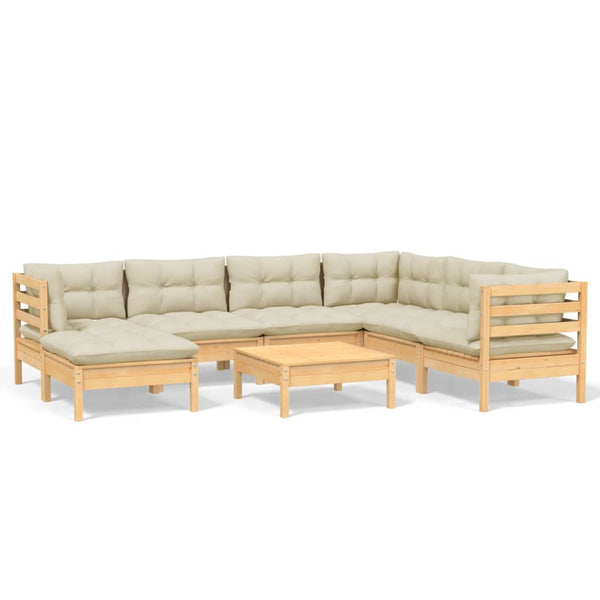 vidaXL 8-Piece Garden Lounge Set with Cream Cushions Solid Pine Wood