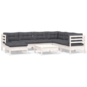 vidaXL 8-piece Garden Lounge Set with Cushions White Solid Pine Wood
