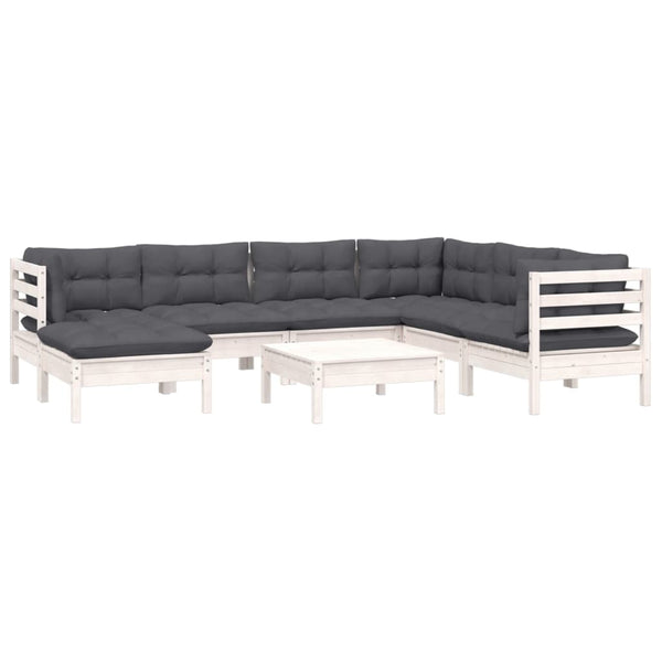 vidaXL 8-piece Garden Lounge Set with Cushions White Solid Pine Wood