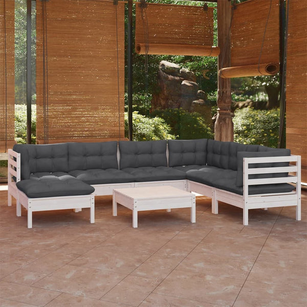 vidaXL 8-piece Garden Lounge Set with Cushions White Solid Pine Wood