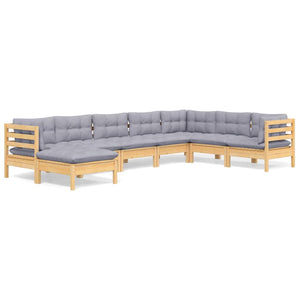 vidaXL 8-piece Garden Lounge Set with Grey Cushions Solid Pine Wood