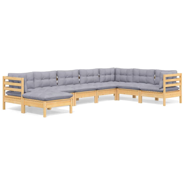 vidaXL 8-piece Garden Lounge Set with Grey Cushions Solid Pine Wood